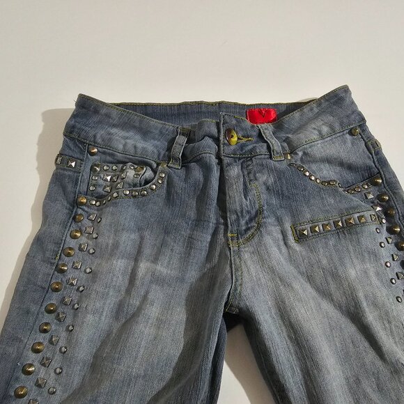 V. Cristina Studded Tapered Blue Jeans, Women's Sz 2, Details Light Distressing - Picture 5 of 7